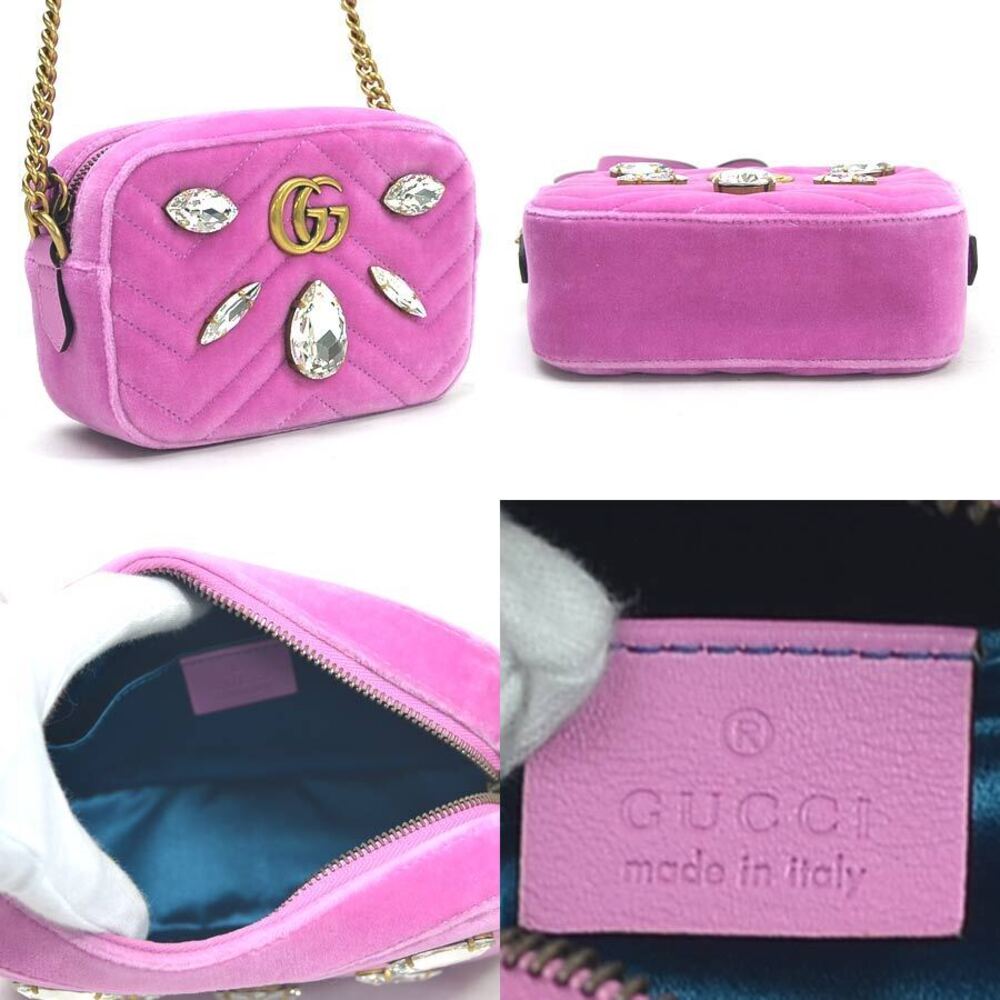 Gucci Bag Velvet Beads Pink Marmont Crossbody Shoulder GG